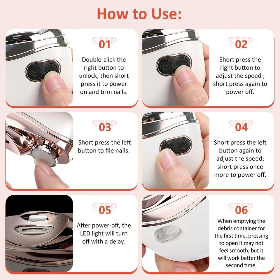 Electric Toe Nail Clippers Trimmer with LED Light for Kids & Seniors - Safe & Easy Pedicure Tool
