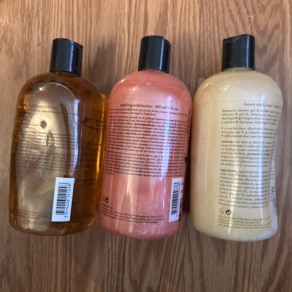 Philosophy 3-in-1 Shower Gel Shampoo & Bubble Bath Set - 16oz Bottles, 3 Scents