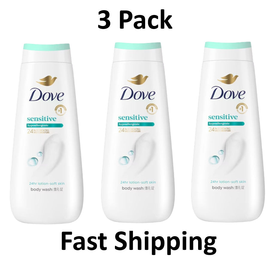 Sensitive Skin Body Wash - Hypoallergenic & Hydrating 3 Pack - 11 fl oz