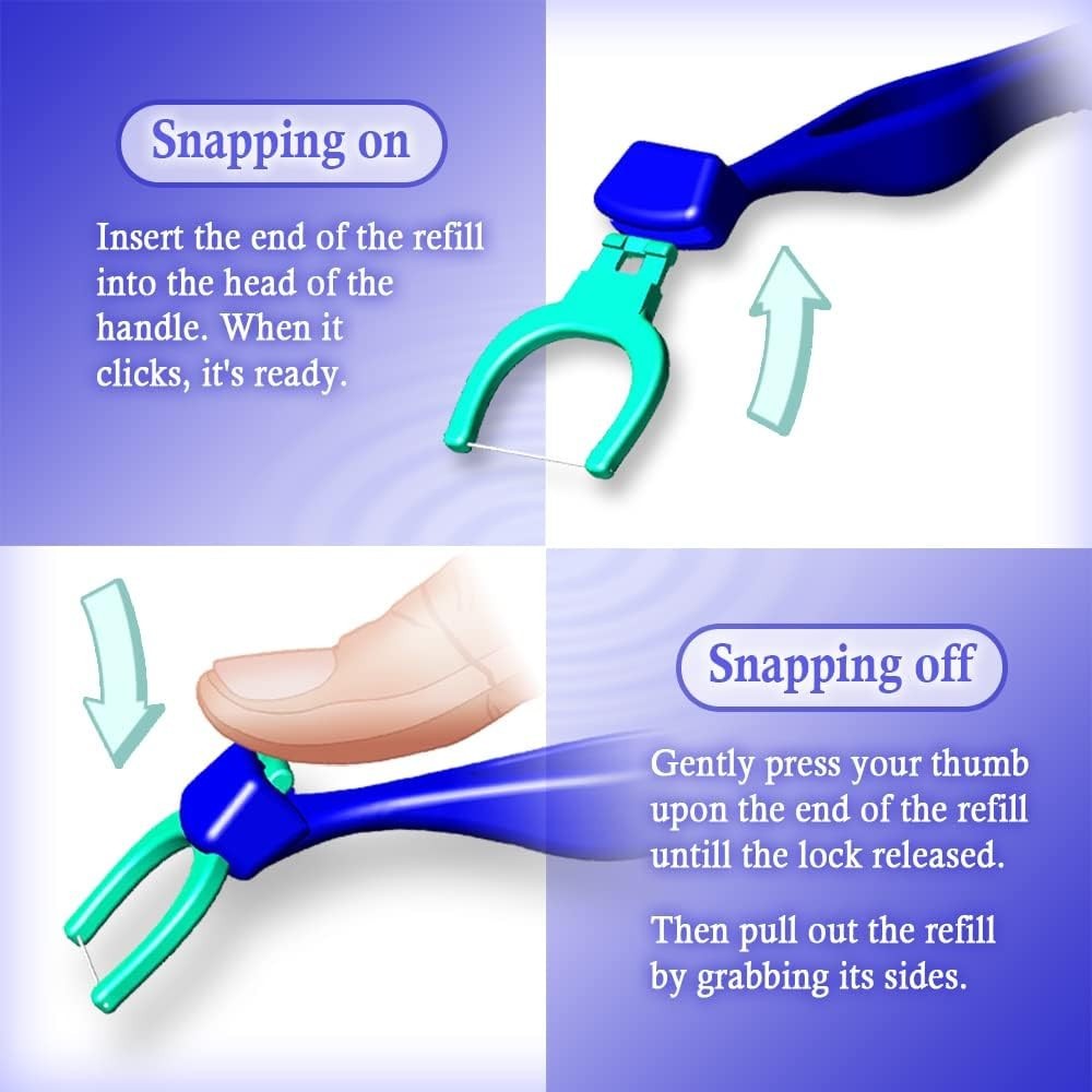 Dental Floss Refills with Long Handle - Unflavored Refillable Flosser Kit
