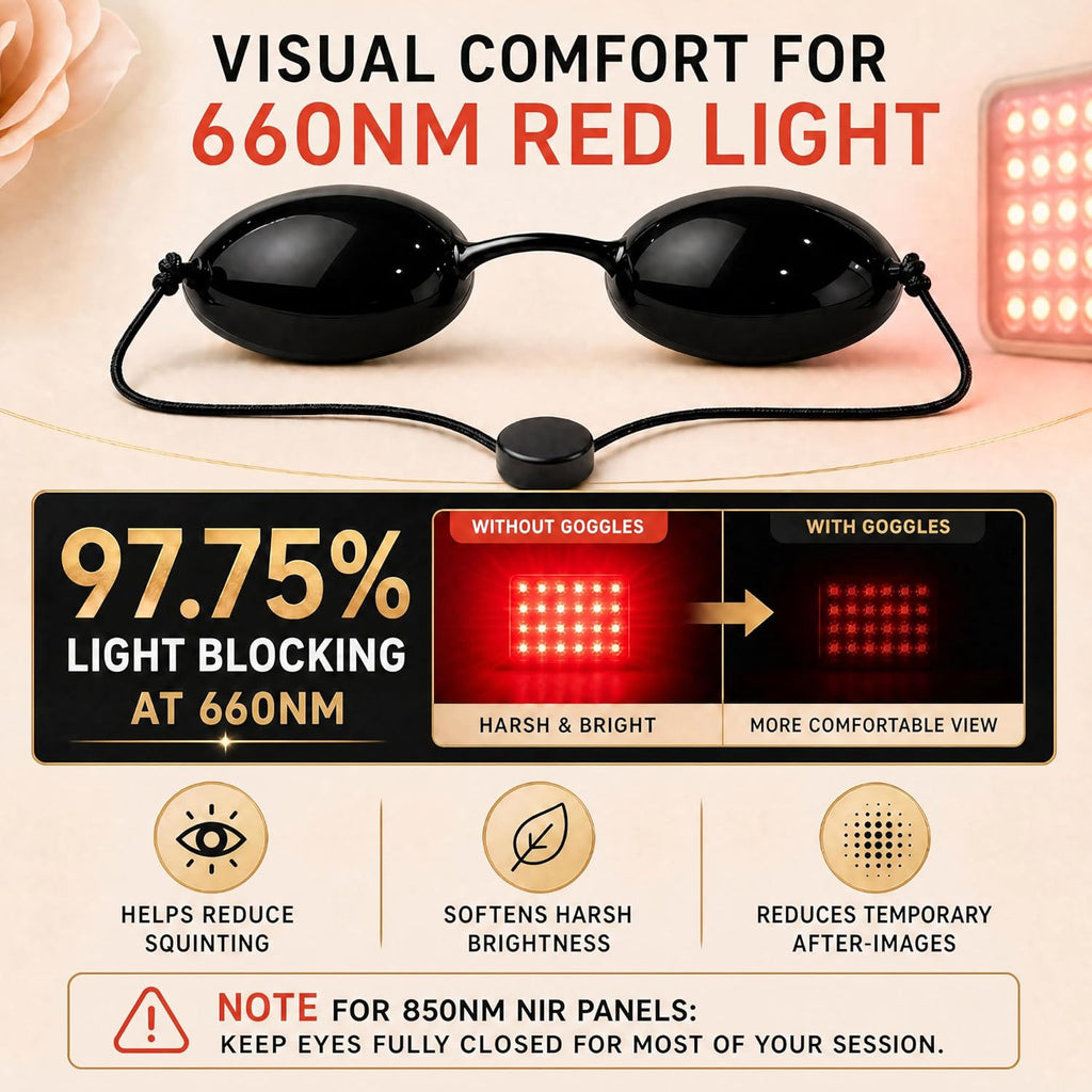 See-Through Tanning Goggles for Red Light Therapy & Tanning Beds with Storage Pouch