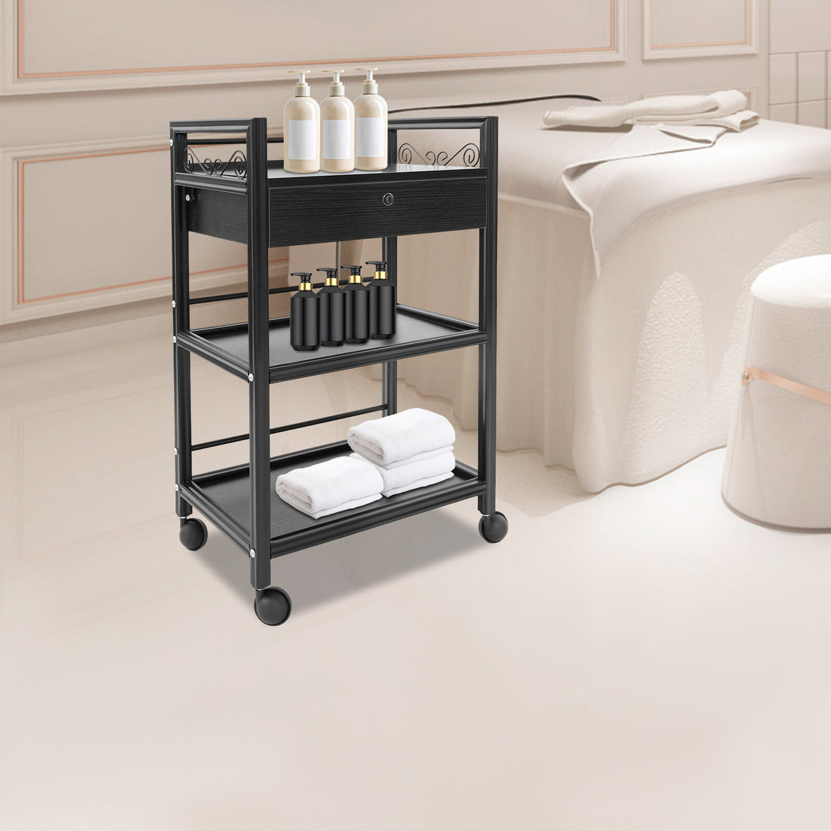 3-Tier Salon Cart with Drawer - Rolling Beauty Equipment Storage