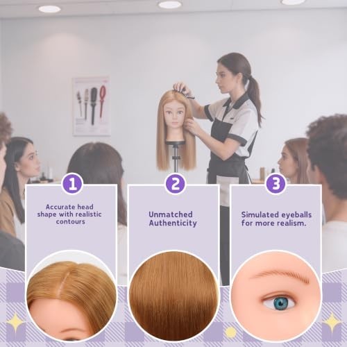 Mannequin Head with 80% Real Human Hair Blonde 26-28 Inch for Cosmetology Training