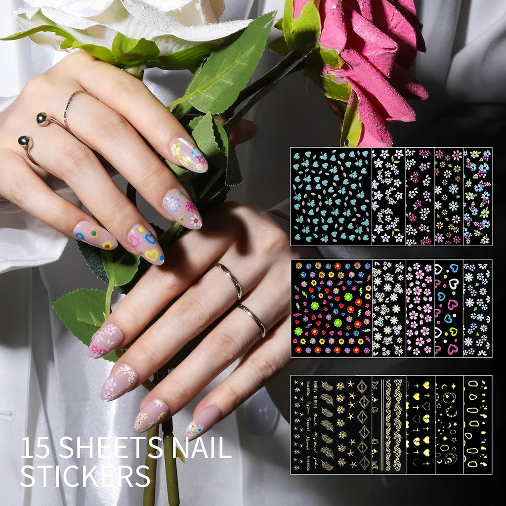 Nail Charms and Gems Set with 3D Nail Art Stickers for DIY & Salon Use