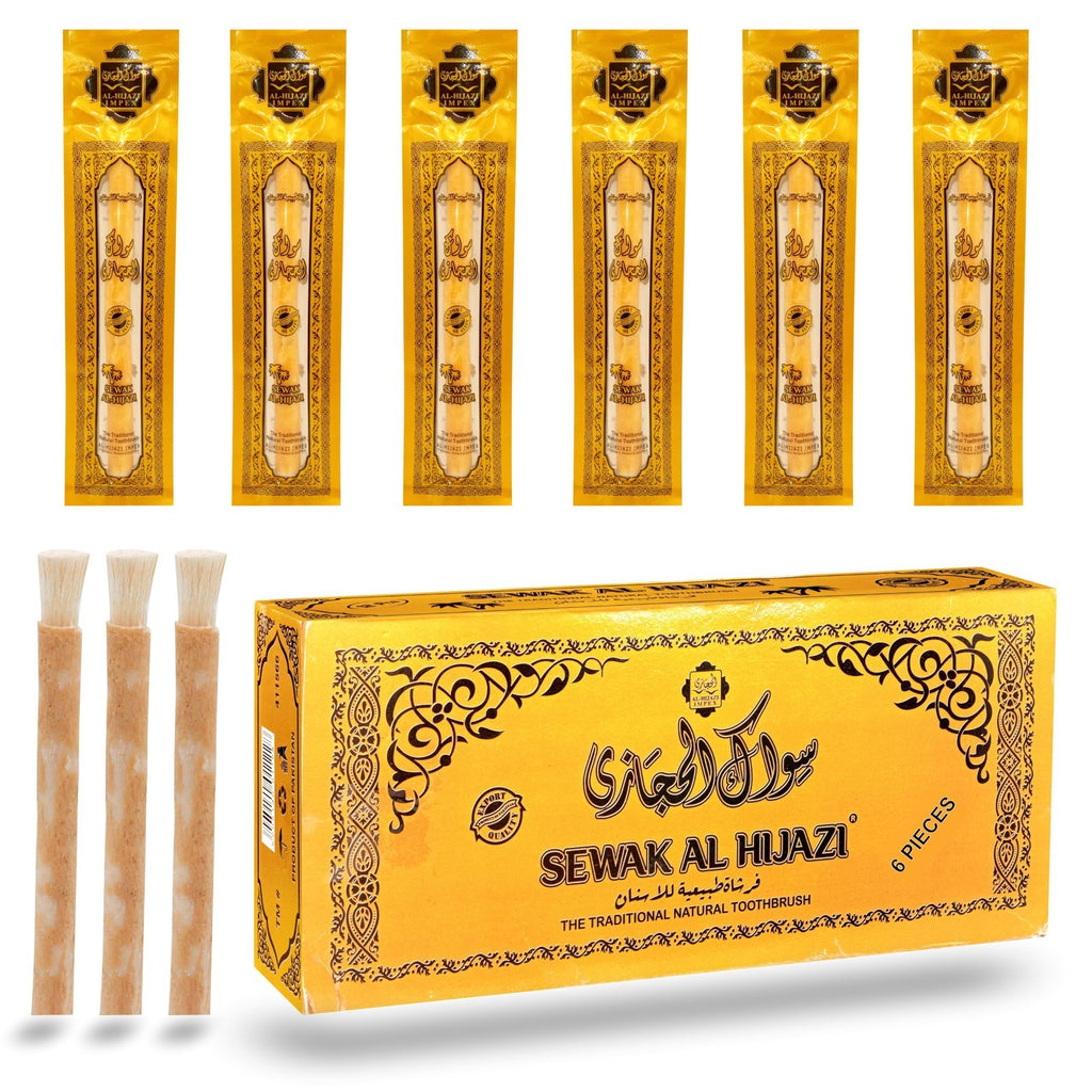 Natural Miswak Toothbrush Set - Organic Wooden Chewing Oral Care 6 Pack