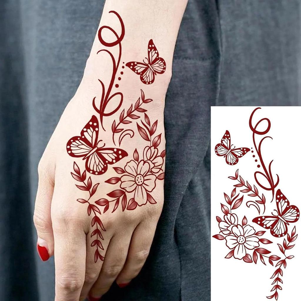 Temporary Tattoos for Women - 12 Sheets Floral Butterfly Rose Flower Designs