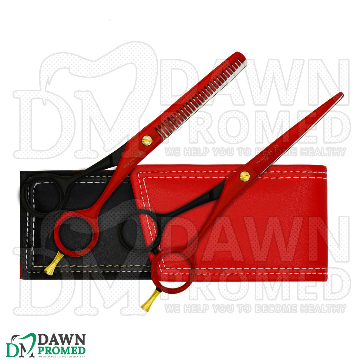 Matte Red & Black Hair Cutting & Thinning Scissors Set 6-inch Professional Shears