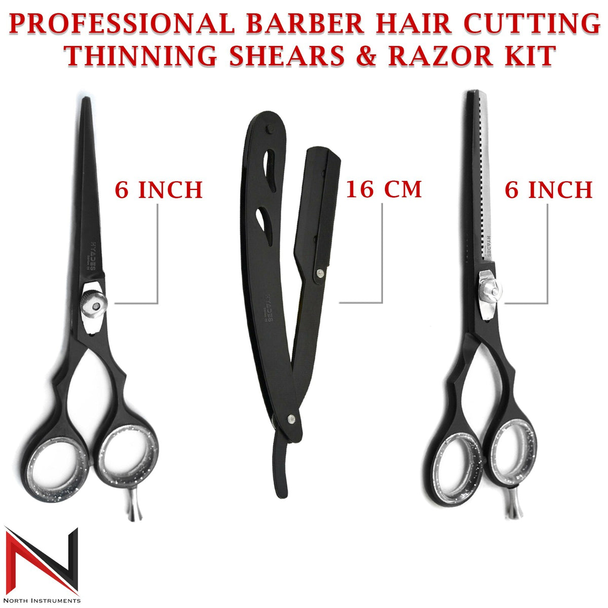 Professional Hair Cutting Thinning Scissors & Razor Set for Barbershop