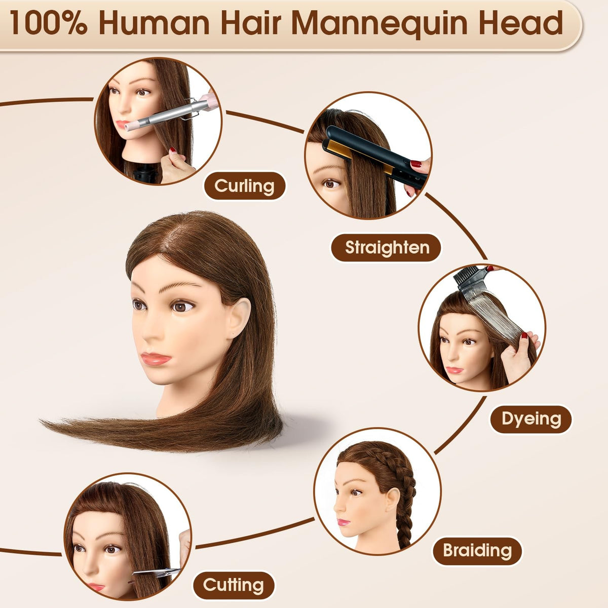 18 Inch Real Human Hair Mannequin Head for Hair Styling Training Kit