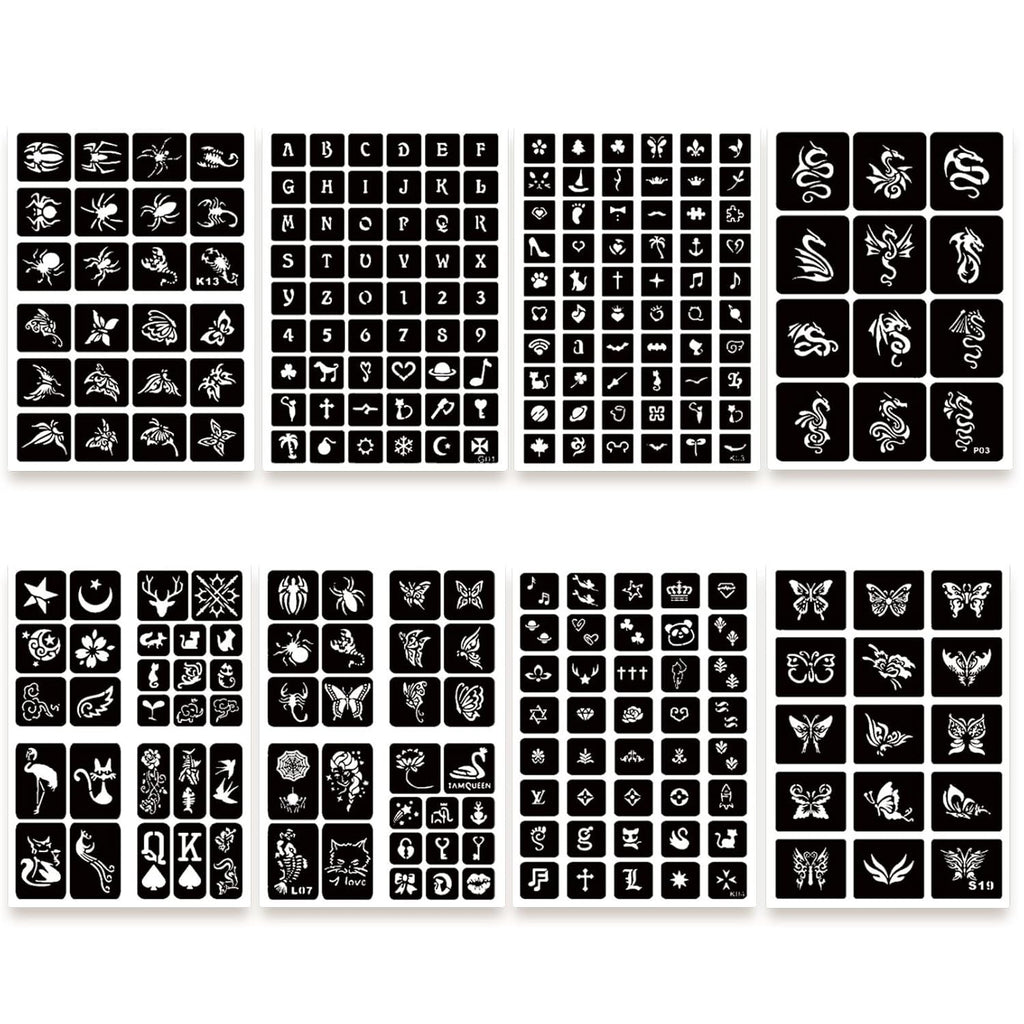 575pc Tattoo Stencil Kit for Face & Body - 20 A4 Sheets Reusable PVC Stencils