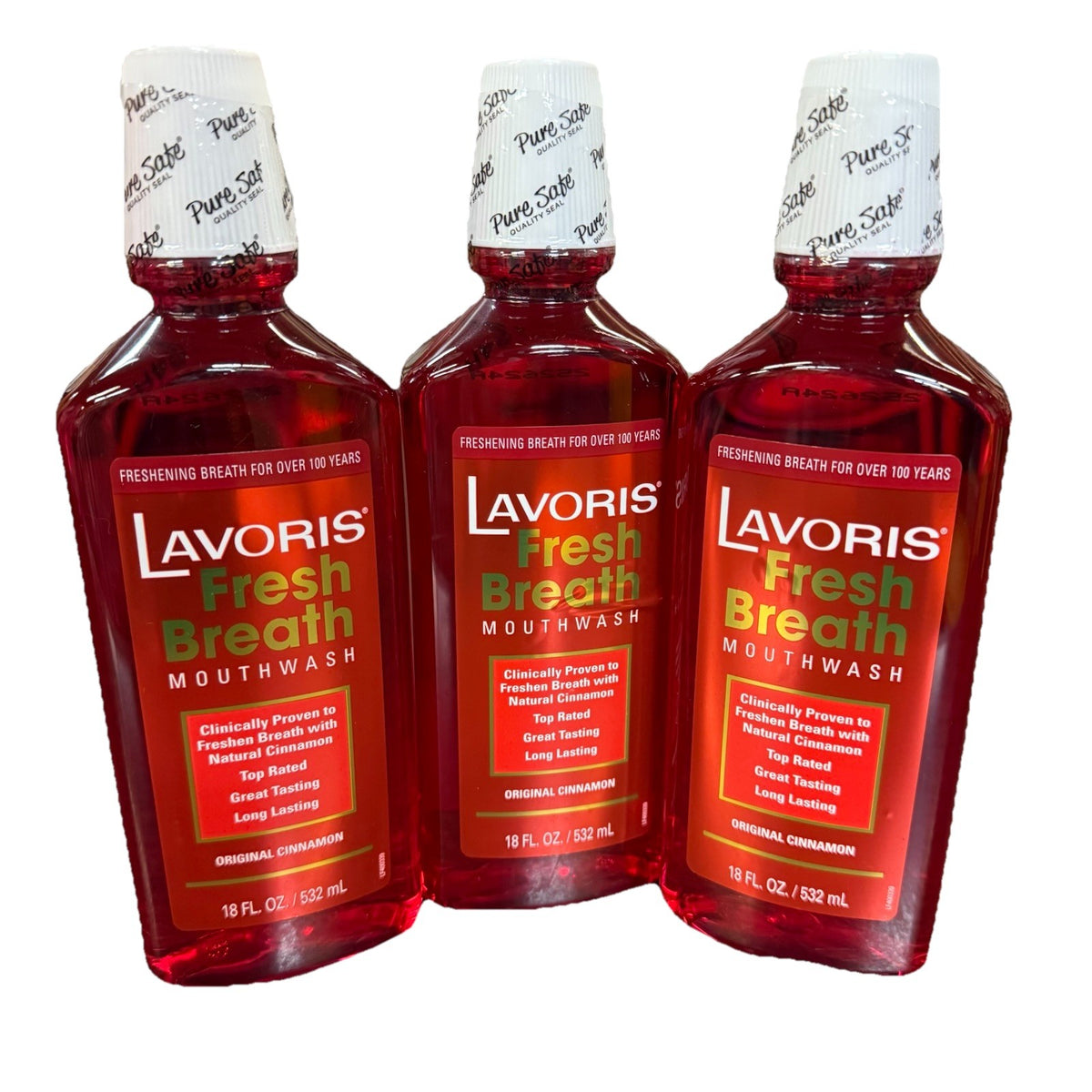Fresh Breath Mouthwash Cinnamon Flavor 3 Bottles - Long Lasting & Clinically Proven