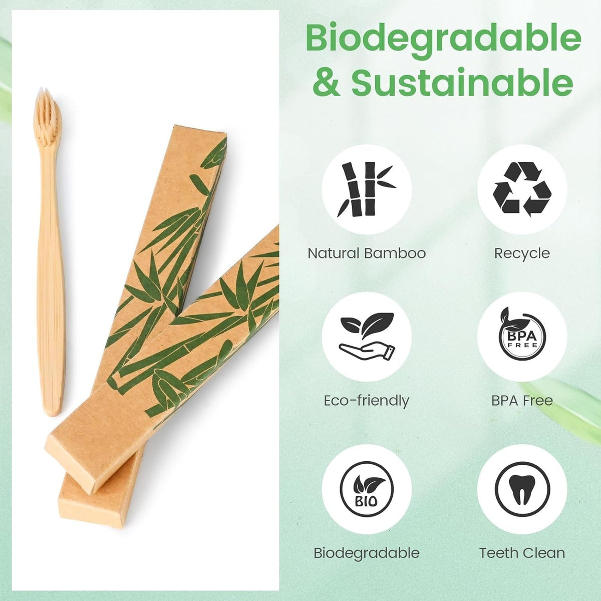 Bamboo Toothbrush Set Soft Bristles Eco-Friendly Biodegradable BPA Free - 2 or 10 Pack