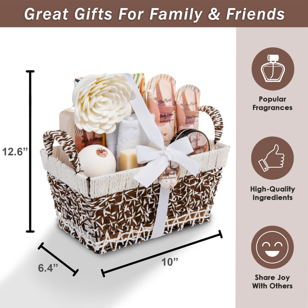 Luxury Spa Gift Basket for Women - Bath Set with Coconut & Vanilla