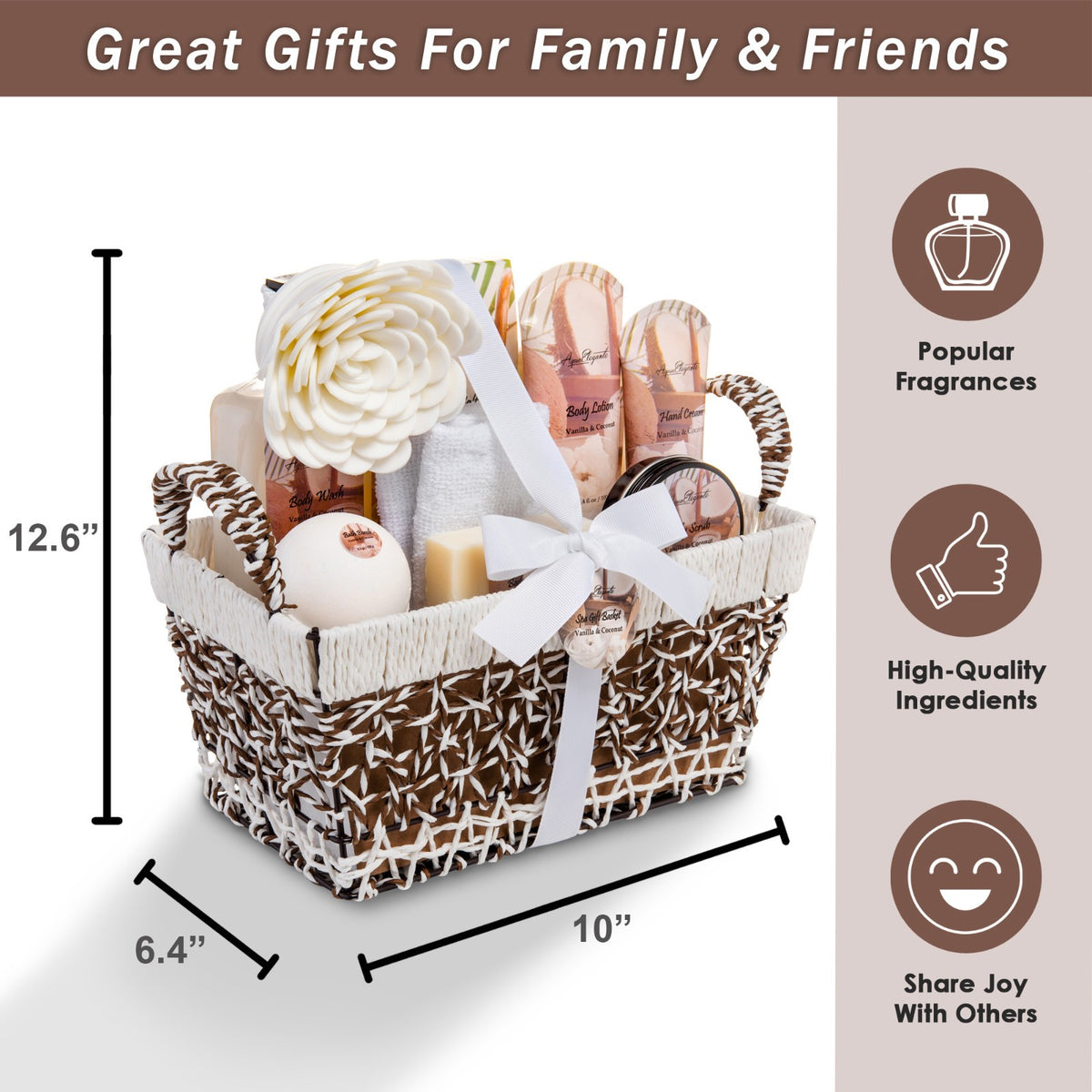 Luxury Spa Gift Basket for Women - Bath Set with Coconut & Vanilla
