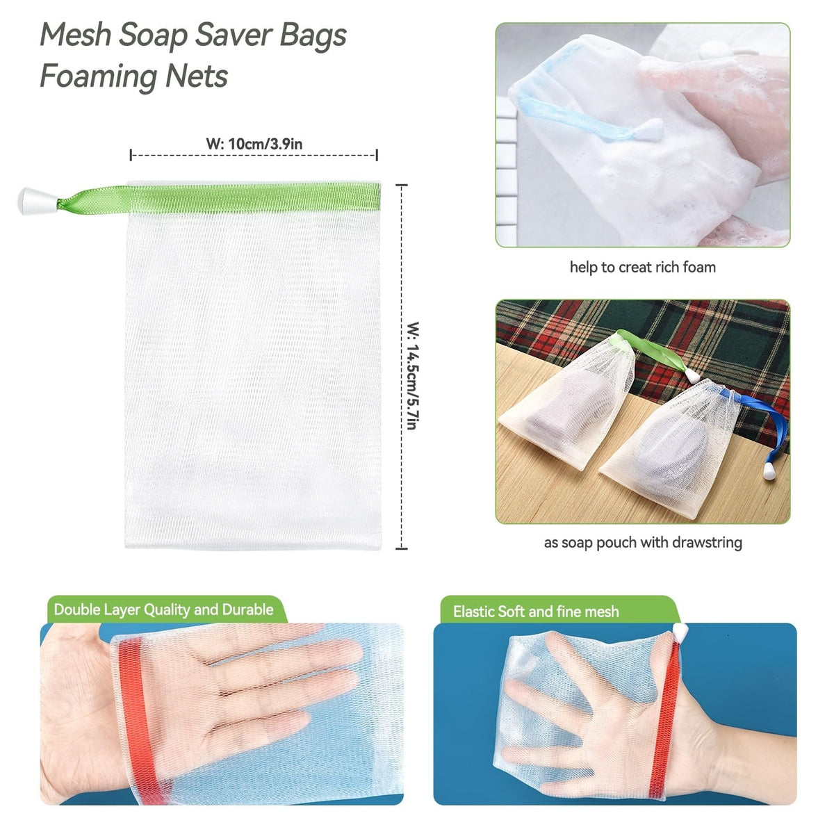 Mesh Soap Saver Bags 10 Pack Exfoliating Foam Net for Shower & Bath