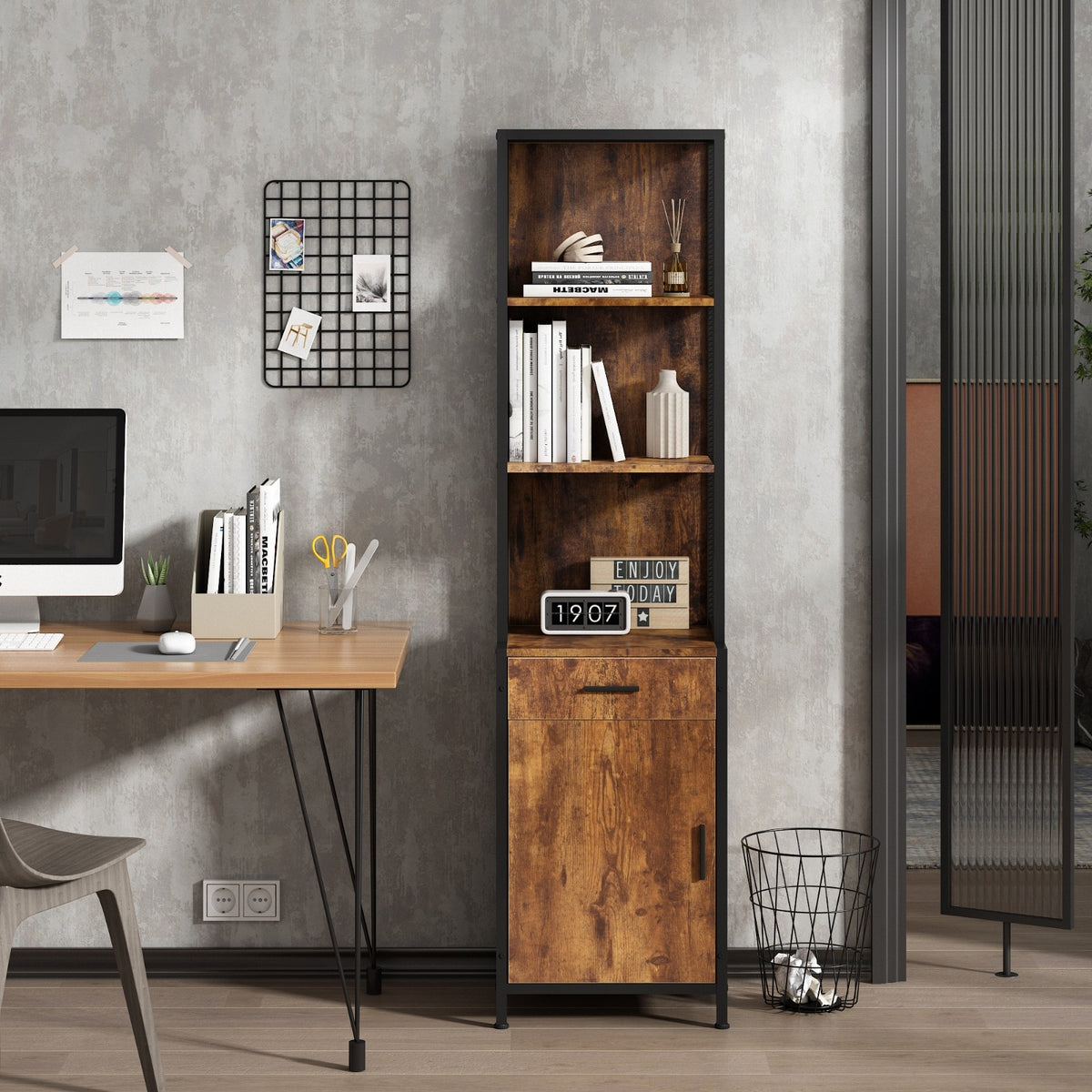 Salon Storage Cabinet for Hair Stylists with 3-Tier Shelves and Bottom Lockable Cabinet