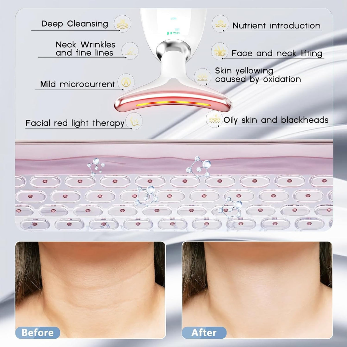 7-in-1 Face Massager with Red Light Therapy & Heat - Small White-Silver
