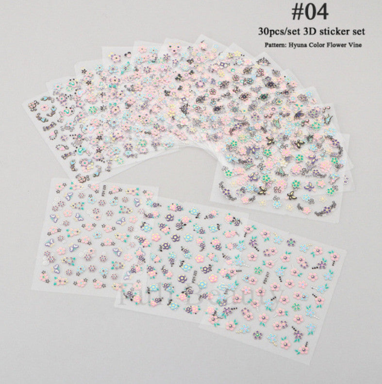3D Flower Nail Art Stickers Set - Assorted Styles for Manicure Decoration
