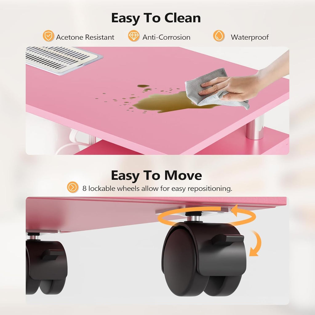 Professional Nail Desk and Chair Set with Dust Suction System, Storage Drawers