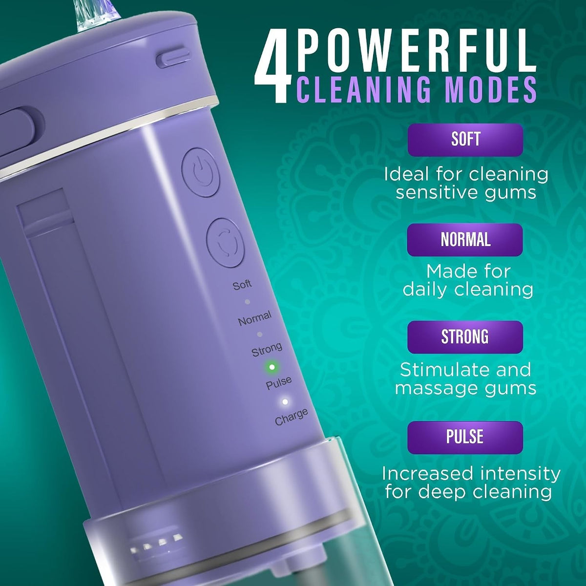 Portable Cordless Water Flosser with Smart Timer & Detachable Tank Lavender