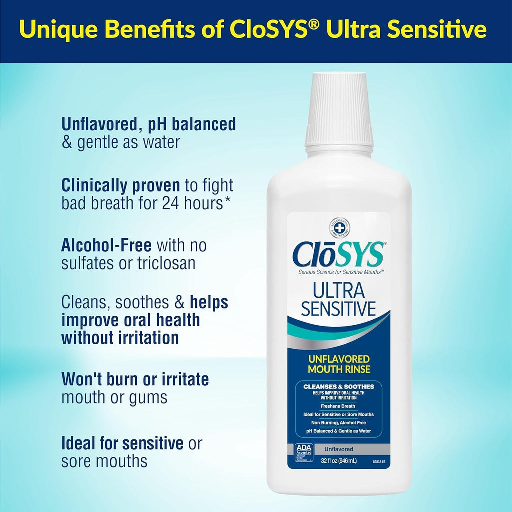 Ultra Sensitive Unflavored Mouthwash - Soothes & Freshens Breath, 32 Oz Pack of 3