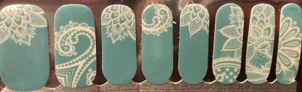Color Nail Polish Strips 16 Count Teal Paisley Mandala Nail Art