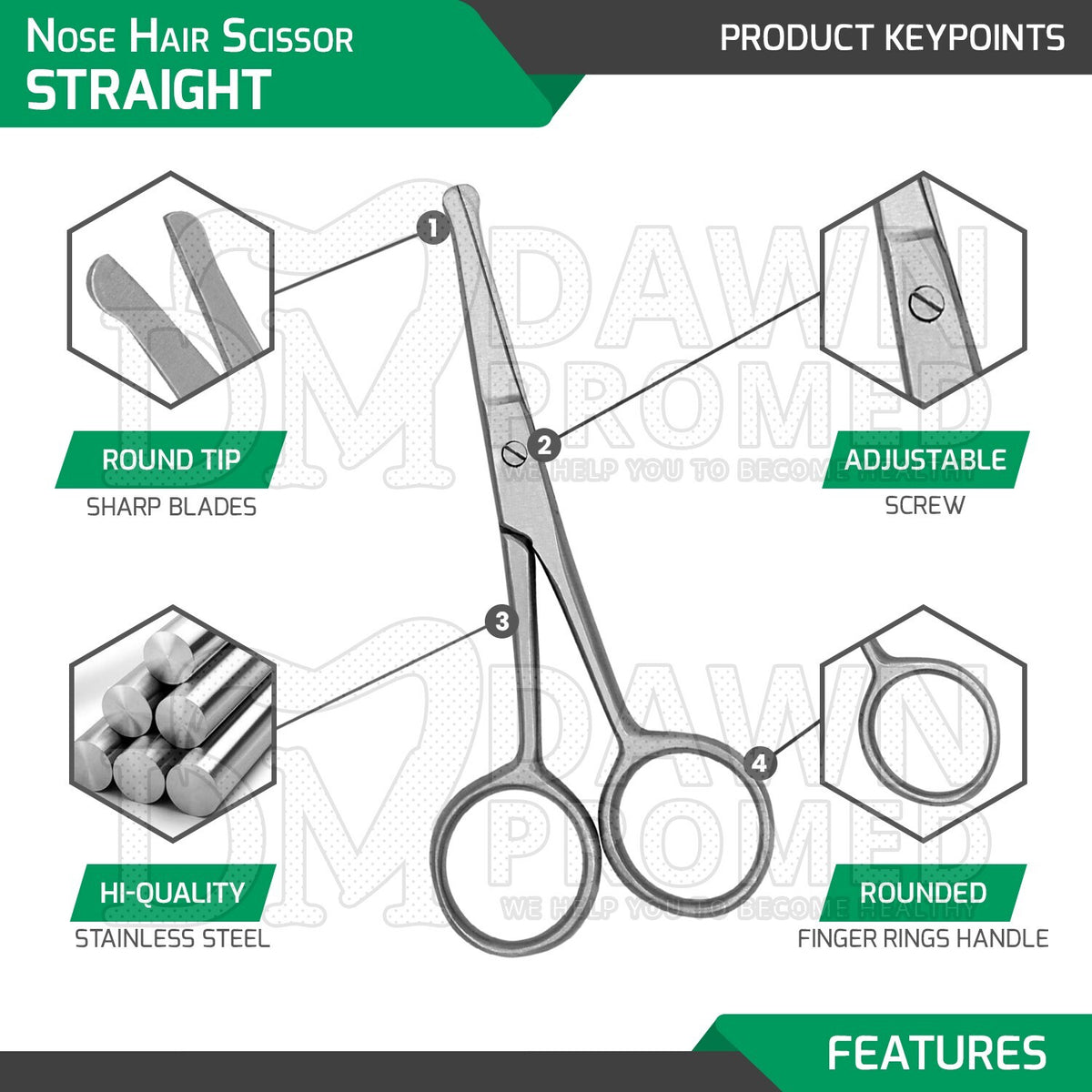 Nose Ear & Mustache Hair Remover Scissors 3.5-inch Stainless Steel Grooming Tool