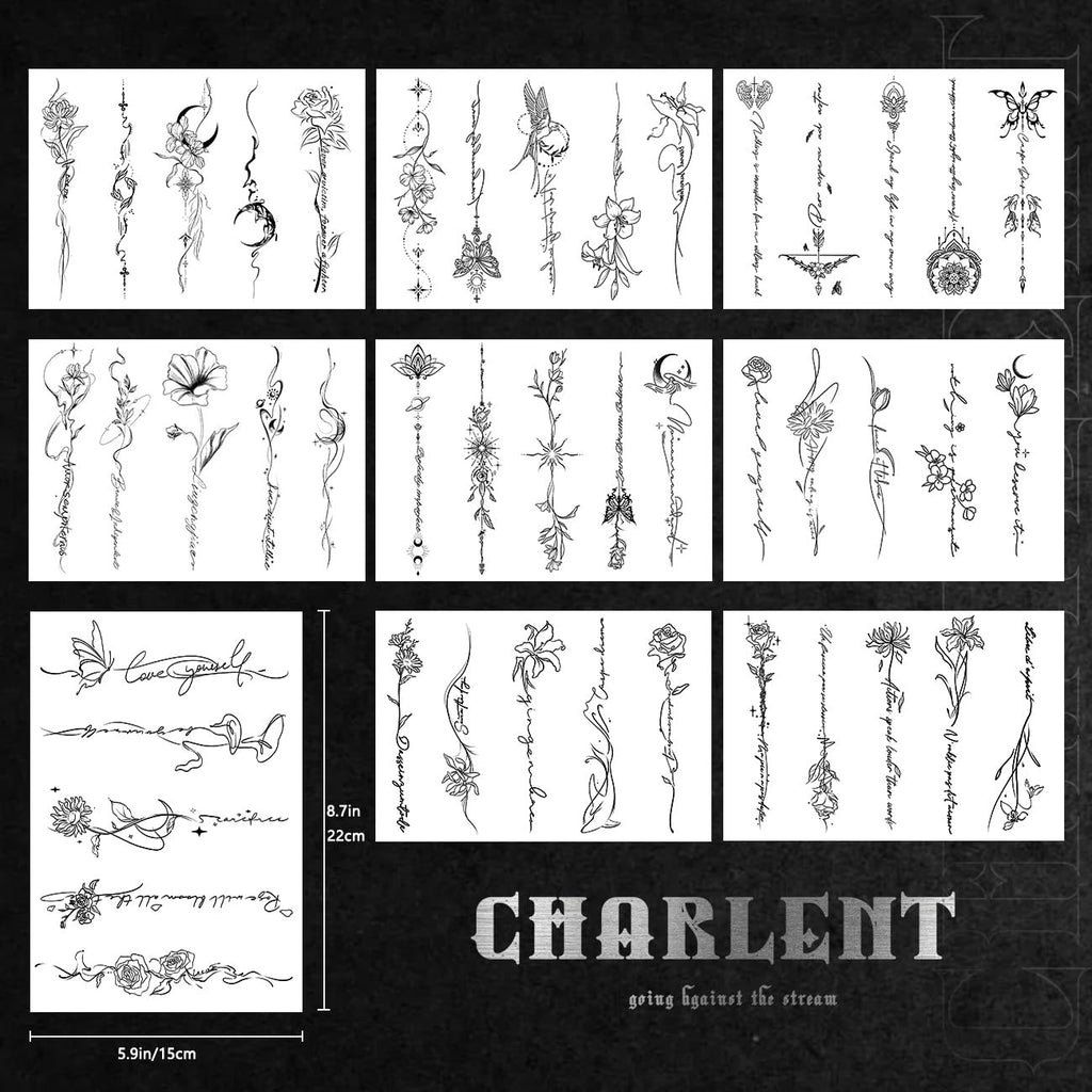Temporary Tattoos for Women: 45 Pcs Line Flower Word Sketch Set