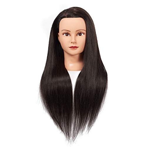 Black Synthetic Hair Extension Mannequin Head with Clamp Set - 26-28 Inch