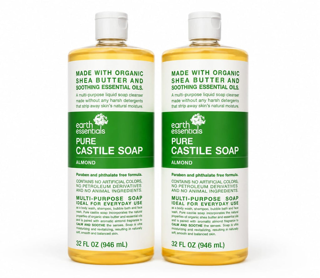 Almond Castile Liquid Soap - Multi-Purpose Organic Body Wash & Shampoo - 32 oz (Pack of 2)