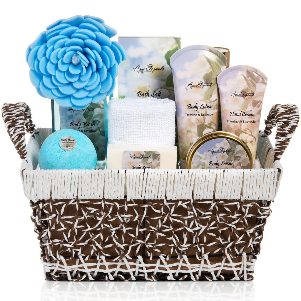 Luxury Spa Gift Basket for Women - Aromatherapy Bath Set with Jasmine & Lavender