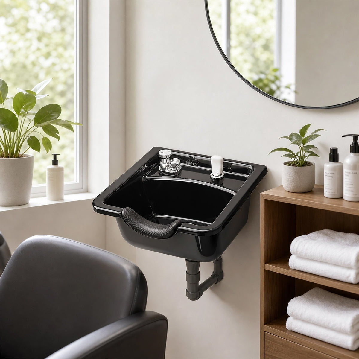 Salon Shampoo Sink Bowl Set with Faucet Sprayer Vacuum Breaker