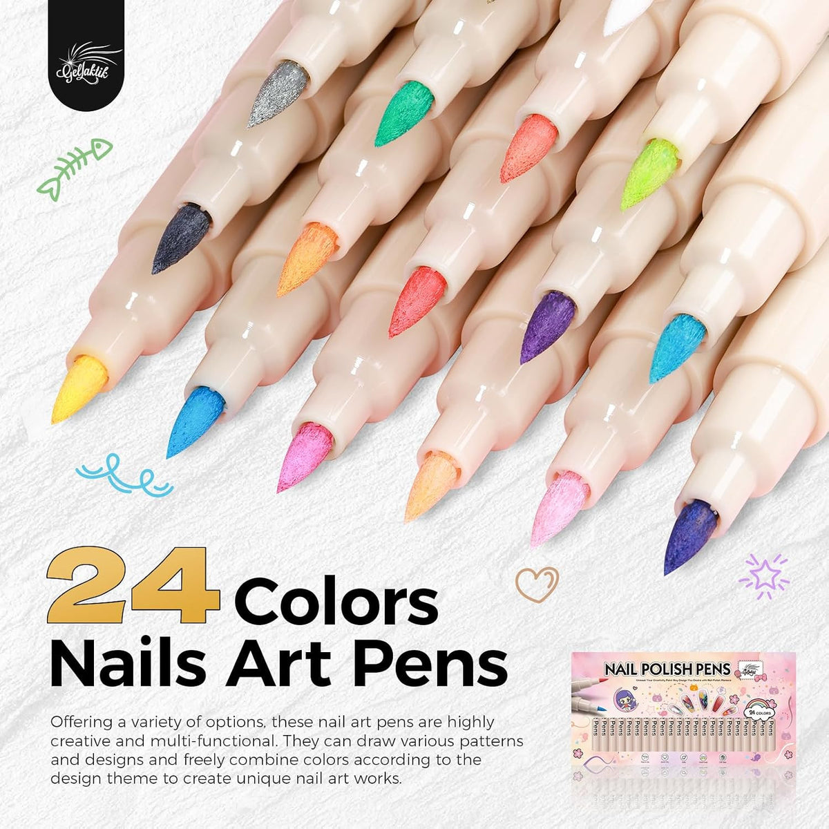 24 Color Fine Tip Nail Art Pens Set for Precise DIY Manicure