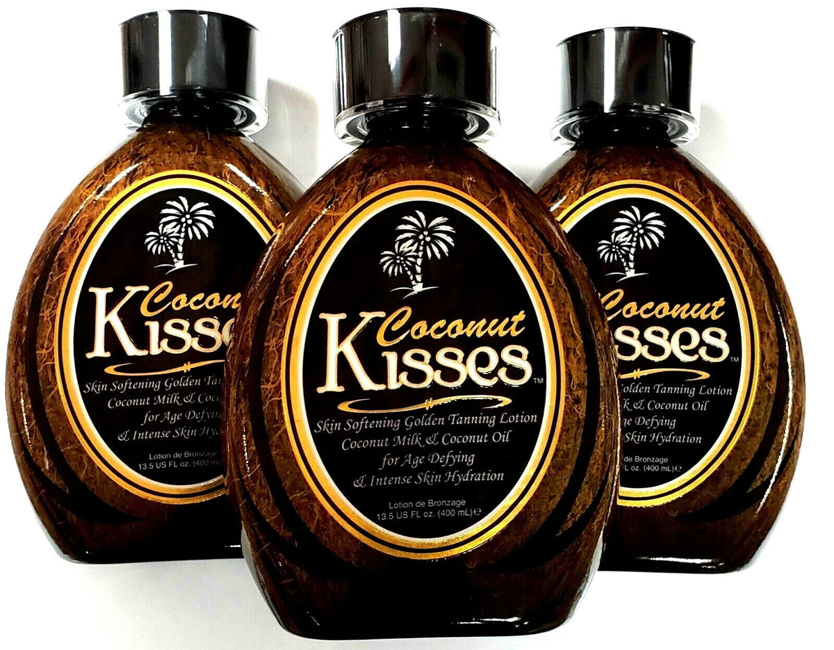 3 Pack Ed Hardy Coconut Kisses Tanning Lotion for Indoor & Outdoor Use - Skin Softening & Darkening