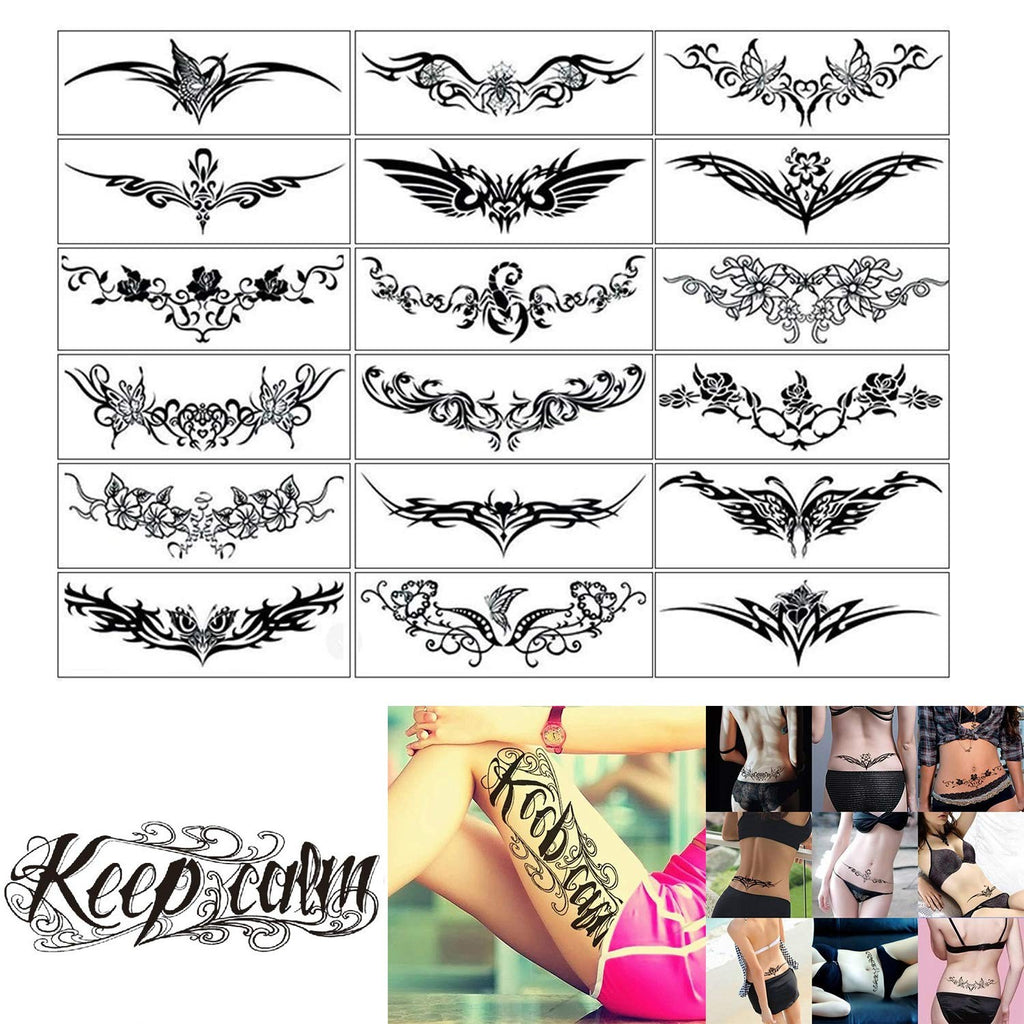 Temporary Tattoo Sheets 19 Pieces - Tramp Stamp Stickers for Women Men