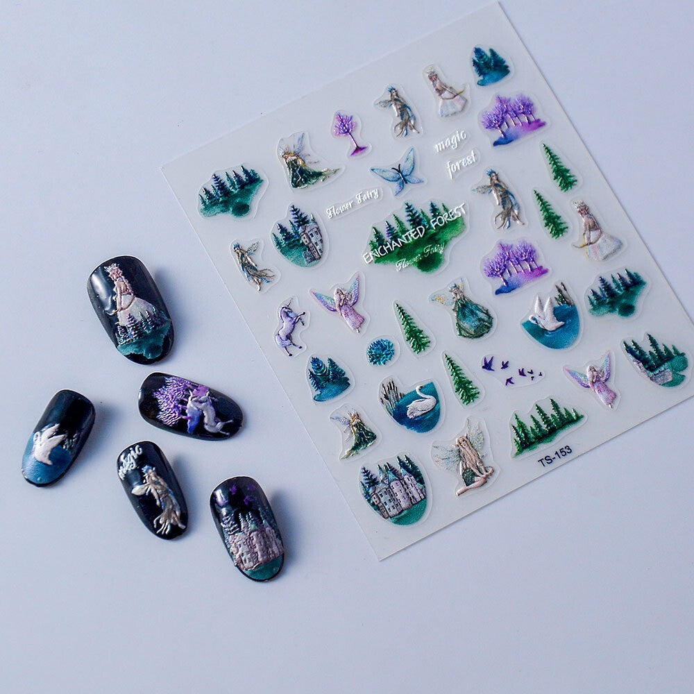 Fairy Castle Nail Art Stickers - Self-Adhesive 5D Embossed Decals for Nails