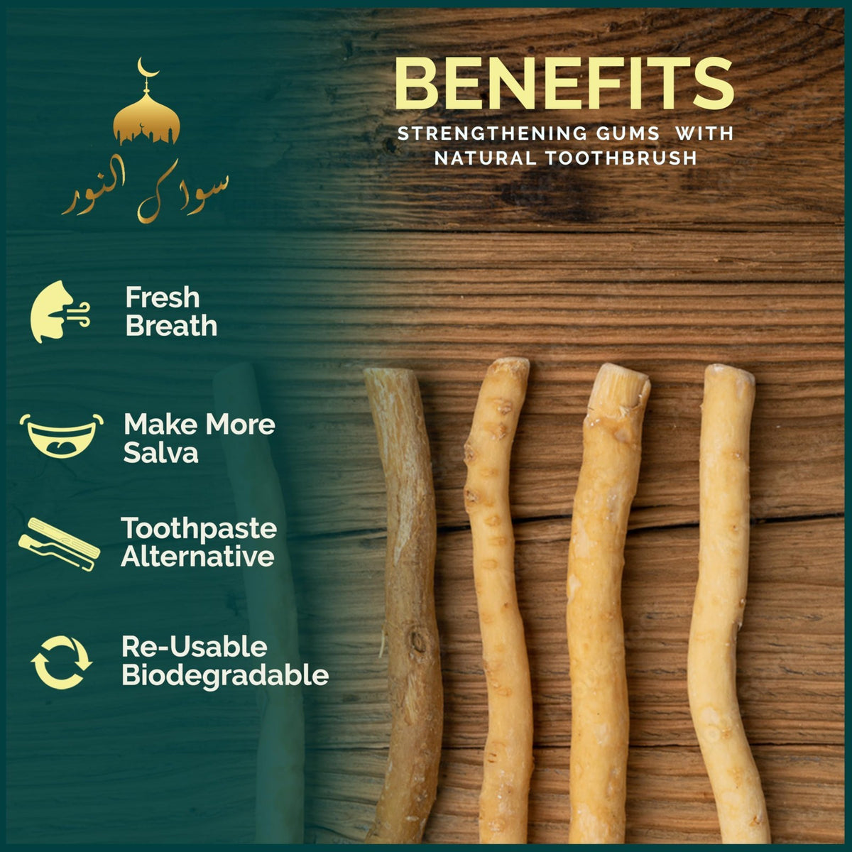 Natural Miswak Tooth Sticks with Holder - Organic Oral Care Set, Pack of 12
