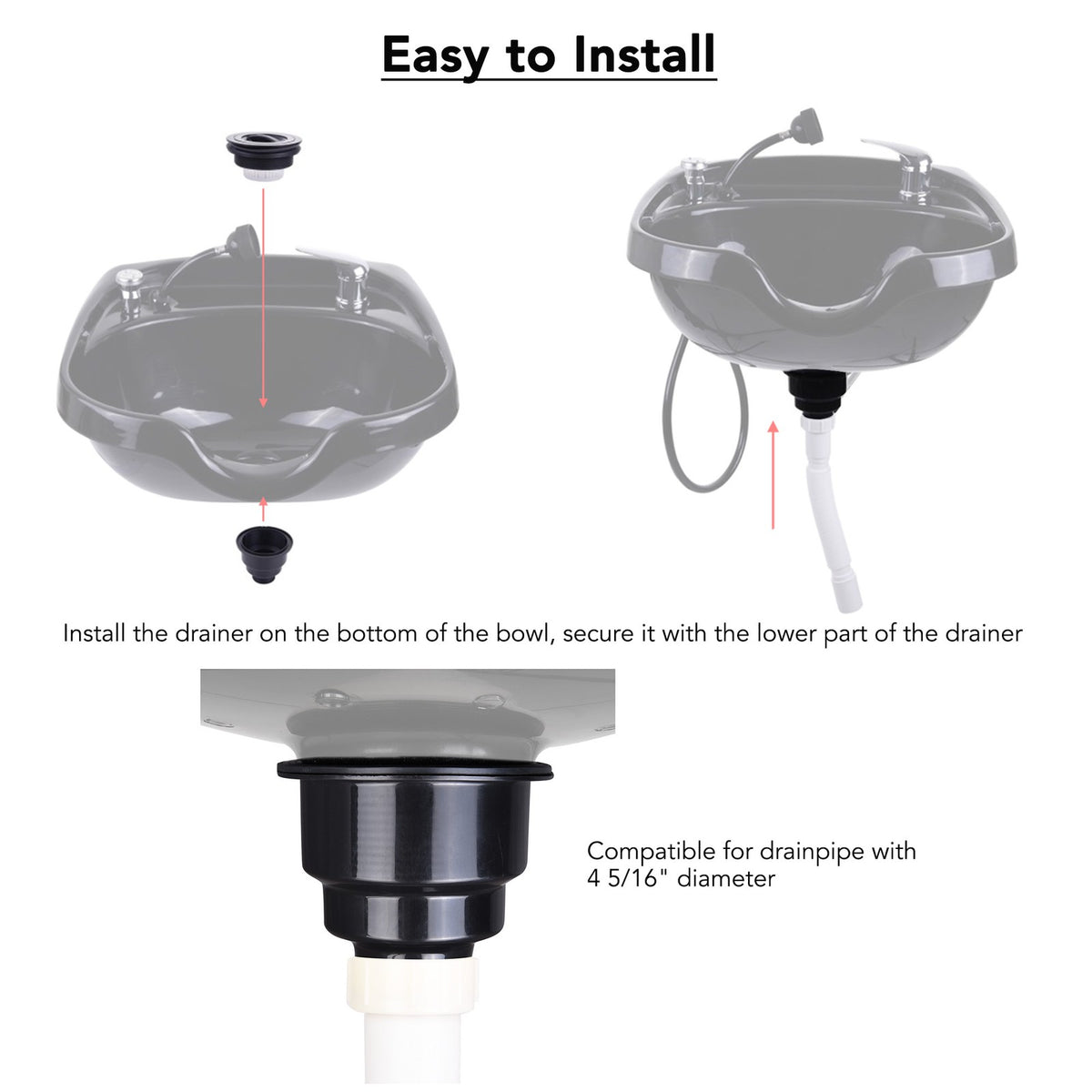 Salon Drain & Accessory Kit with Strainer Cover for Shampoo Bowls