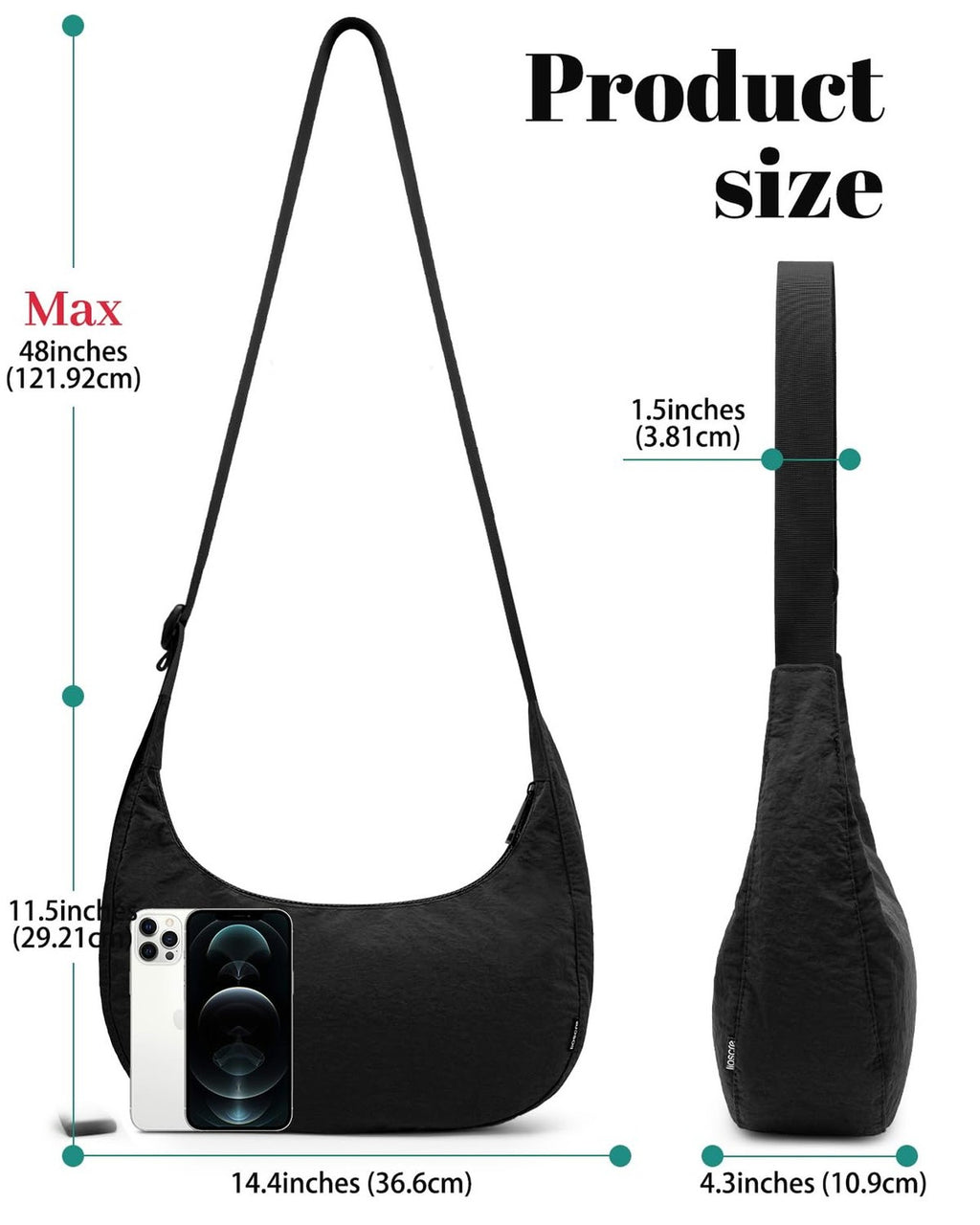 Medium Crossbody Crescent Bag for Women Men with Zippers - Unisex Hobo Bag