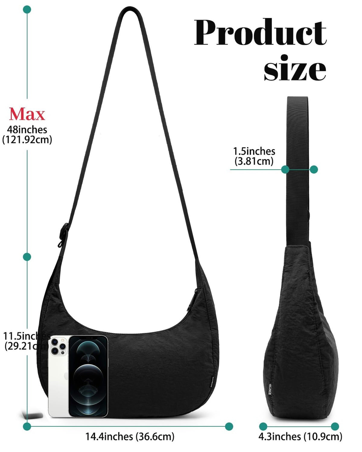 Medium Crossbody Crescent Bag for Women Men with Zippers - Unisex Hobo Bag