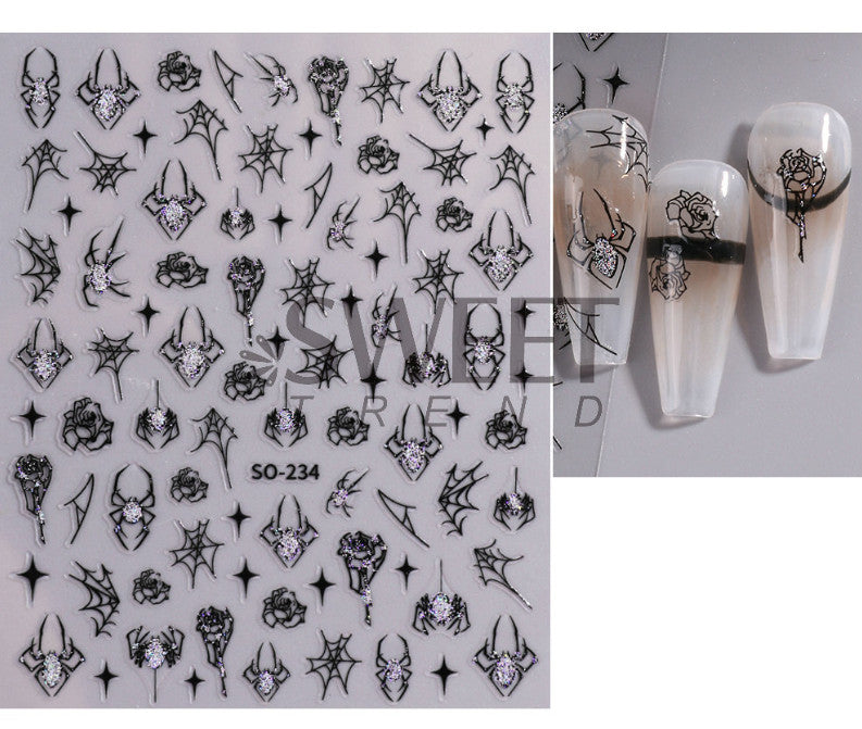 Halloween Nail Art Spider Web Stickers - 2Pcs Self-Adhesive Nail Decorations