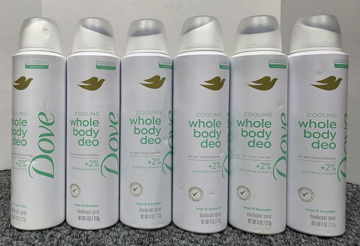 6-Pack Dove Cooling Deodorant Spray Sage Lavender 4 oz | Whole Body Freshness