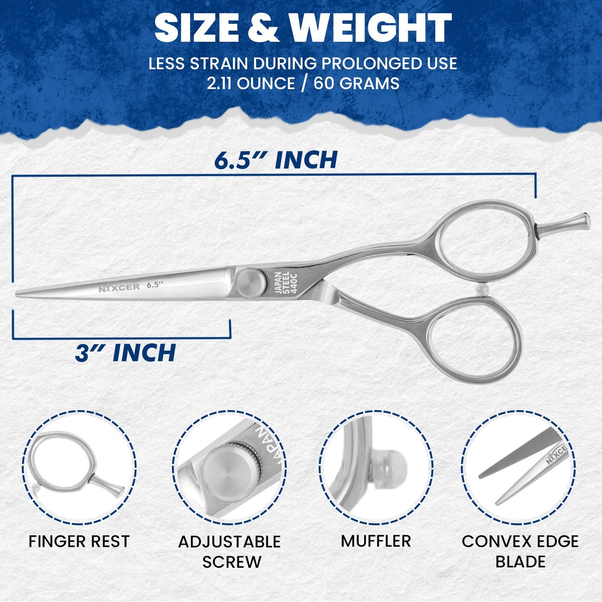 Professional Hair Cutting Scissors 6.5 Inch Sharp Convex Edge Shears