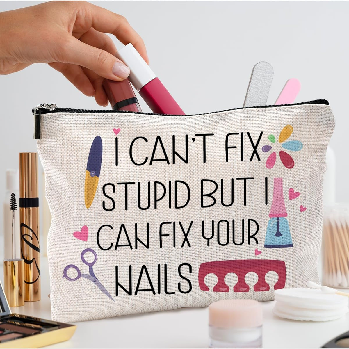 Nail Tech Gifts Makeup Bag for Nail Technicians and Nail Lovers