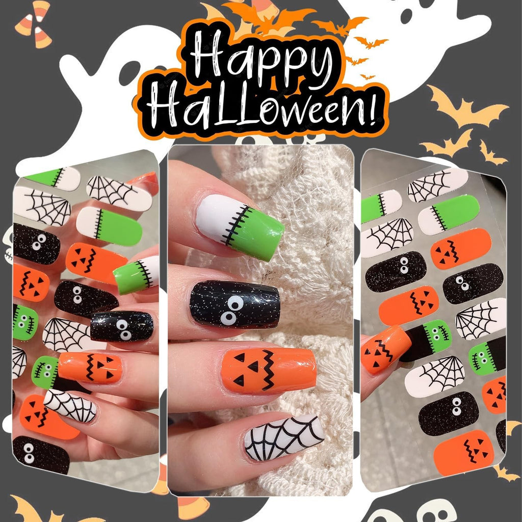 Halloween Gel Nail Wraps Set - Spider Web Ghost Flower Nail Stickers
