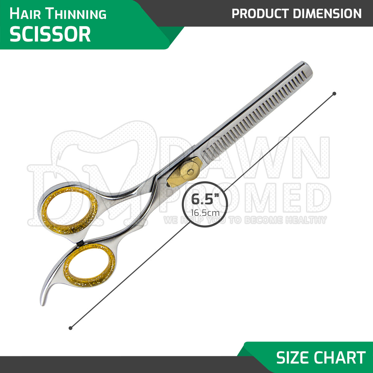 Professional Hair Thinning Scissors 6.5 Inch with Gold Tension Screw - German Steel