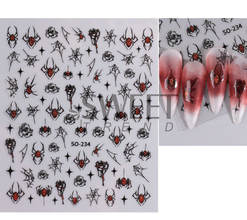Halloween Nail Art Spider Web Stickers - 2Pcs Self-Adhesive Nail Decorations