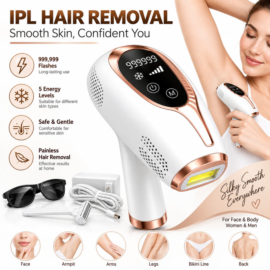 IPL Laser Hair Removal Device with 999,999 Flashes for Face & Body