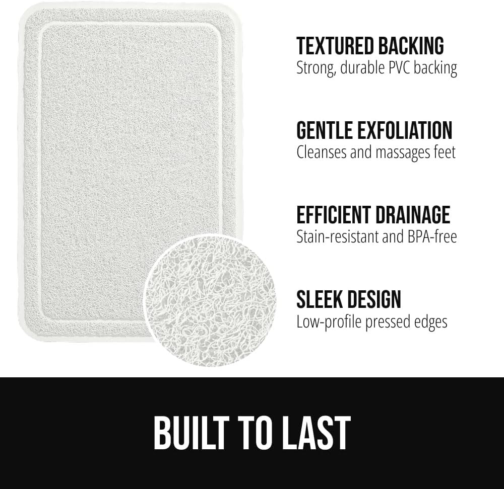 Exfoliating Bath Shower Mat 24x16 with Textured Backing and Loofah-Style Foot Scrubber
