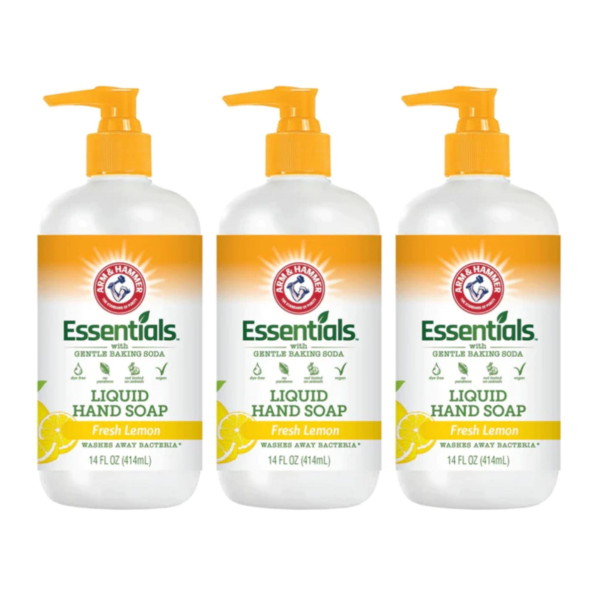Liquid Hand Soap with Lemon - 14oz, Pack of 3, Bacteria-Free & Vegan